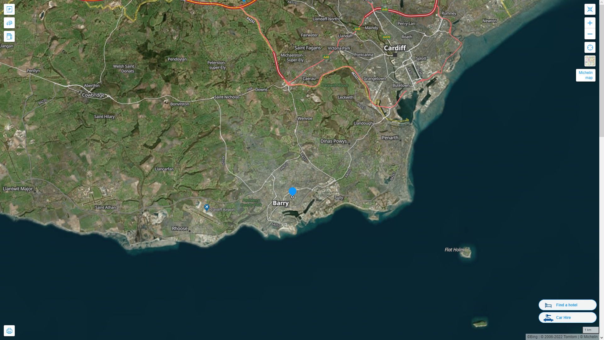 Barry Royaume Uni Autoroute et carte routiere avec vue satellite